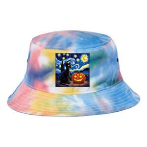 Cat Halloween Cat Lovers Starry Night Cat Van Gogh Tie Dye Newport Bucket Hat