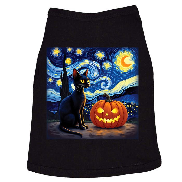 Cat Halloween Cat Lovers Starry Night Cat Van Gogh Doggie Tank