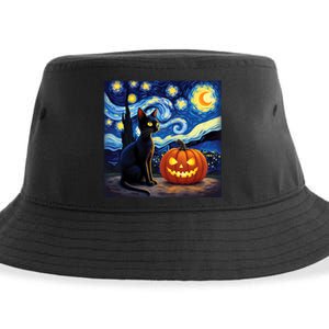 Cat Halloween Cat Lovers Starry Night Cat Van Gogh Sustainable Bucket Hat