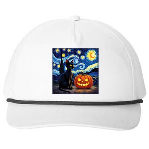 Cat Halloween Cat Lovers Starry Night Cat Van Gogh Snapback Five-Panel Rope Hat