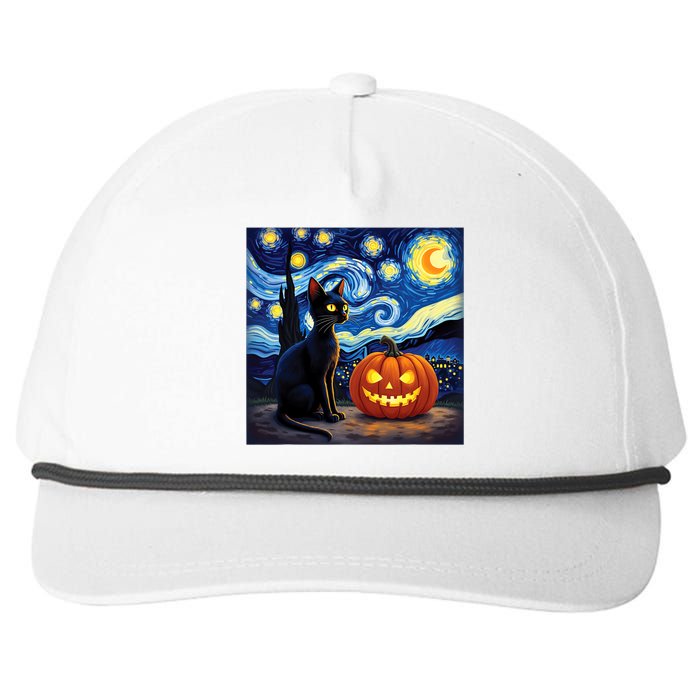 Cat Halloween Cat Lovers Starry Night Cat Van Gogh Snapback Five-Panel Rope Hat