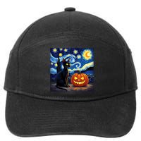 Cat Halloween Cat Lovers Starry Night Cat Van Gogh 7-Panel Snapback Hat