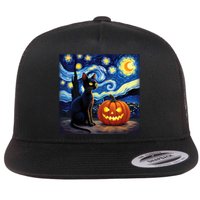 Cat Halloween Cat Lovers Starry Night Cat Van Gogh Flat Bill Trucker Hat