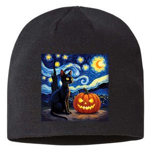 Cat Halloween Cat Lovers Starry Night Cat Van Gogh Sustainable Beanie