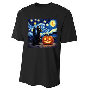 Cat Halloween Cat Lovers Starry Night Cat Van Gogh Performance Sprint T-Shirt