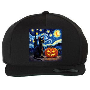 Cat Halloween Cat Lovers Starry Night Cat Van Gogh Wool Snapback Cap