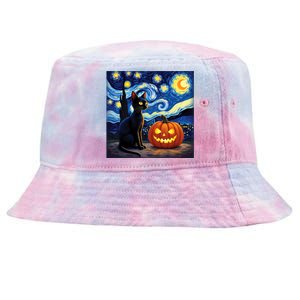 Cat Halloween Cat Lovers Starry Night Cat Van Gogh Tie-Dyed Bucket Hat