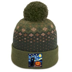 Cat Halloween Cat Lovers Starry Night Cat Van Gogh The Baniff Cuffed Pom Beanie