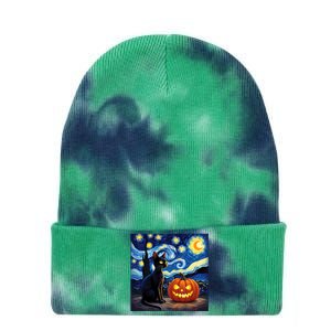 Cat Halloween Cat Lovers Starry Night Cat Van Gogh Tie Dye 12in Knit Beanie