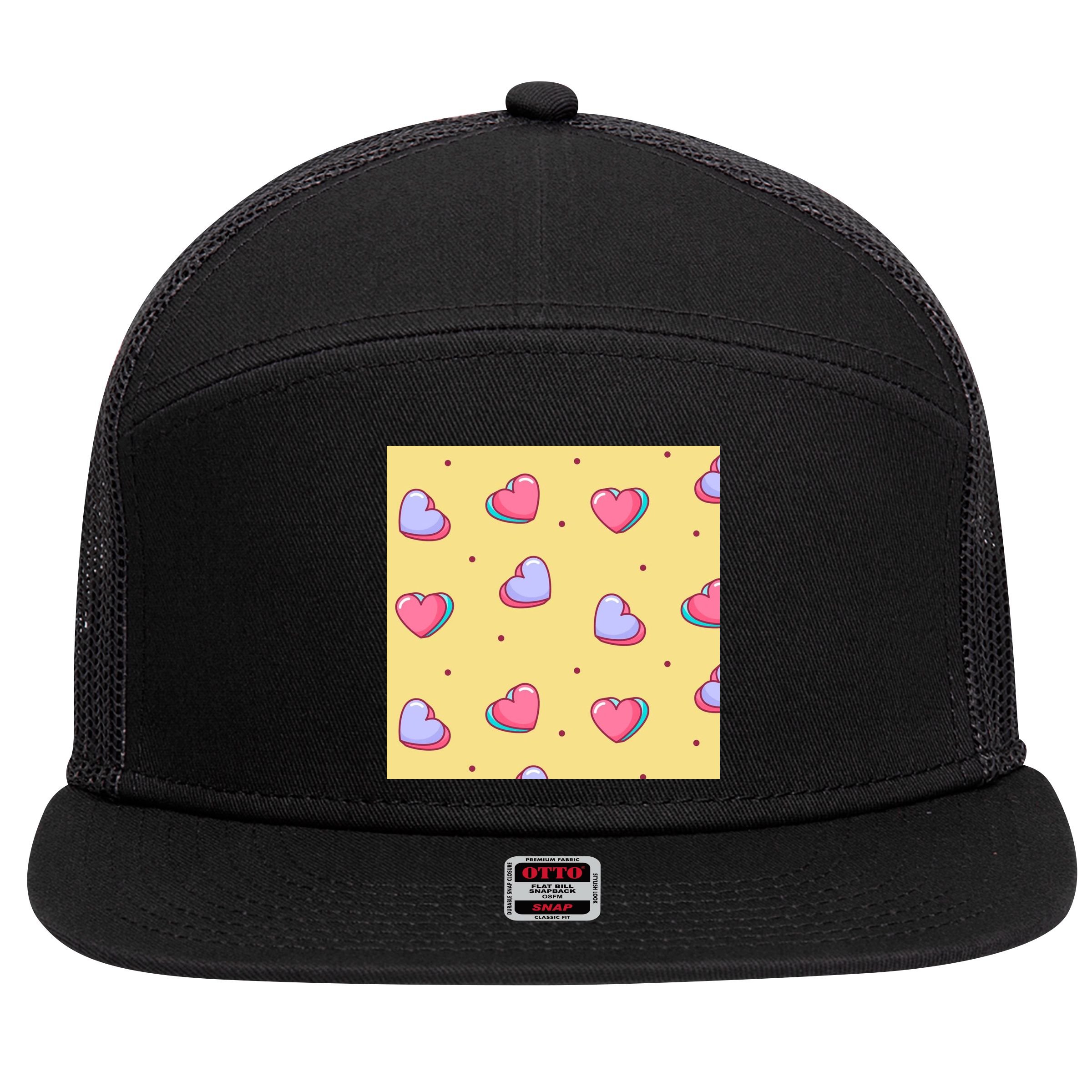 Candy Hearts Cute Valentine's Day 7 Panel Mesh Trucker Snapback Hat