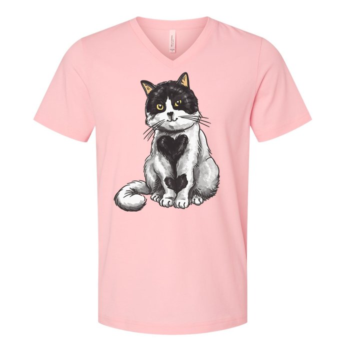 Cat Heart Cute V-Neck T-Shirt