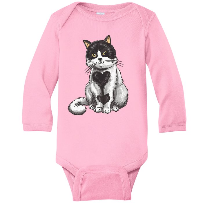 Cat Heart Cute Baby Long Sleeve Bodysuit