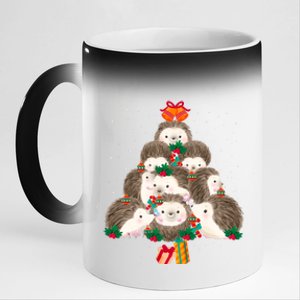 Cute Hedgehog Christmas Tree Funny Pajamas Xmas For Family 11oz Black Color Changing Mug