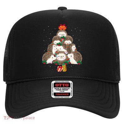 Cute Hedgehog Christmas Tree Funny Pajamas Xmas For Family High Crown Mesh Back Trucker Hat