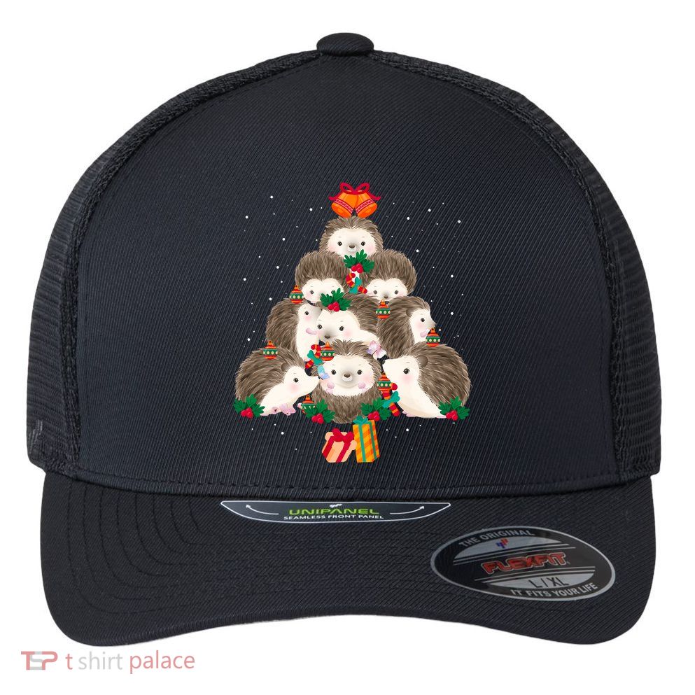 Cute Hedgehog Christmas Tree Funny Pajamas Xmas For Family Flexfit Unipanel Trucker Cap