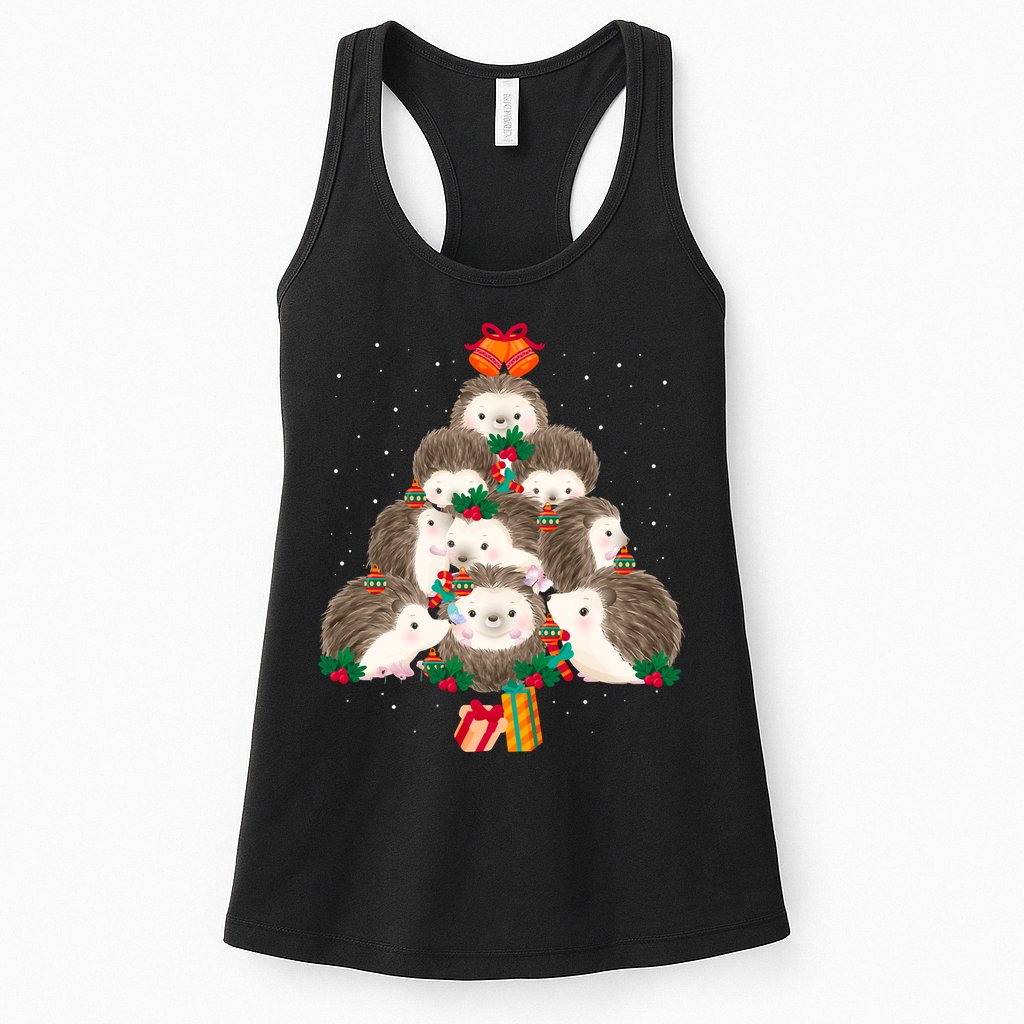 Cute Hedgehog Christmas Tree Funny Pajamas Xmas For Family Womens Tank Top