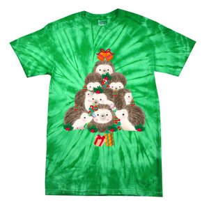 Cute Hedgehog Christmas Tree Funny Pajamas Xmas For Family Tie-Dye T-Shirt