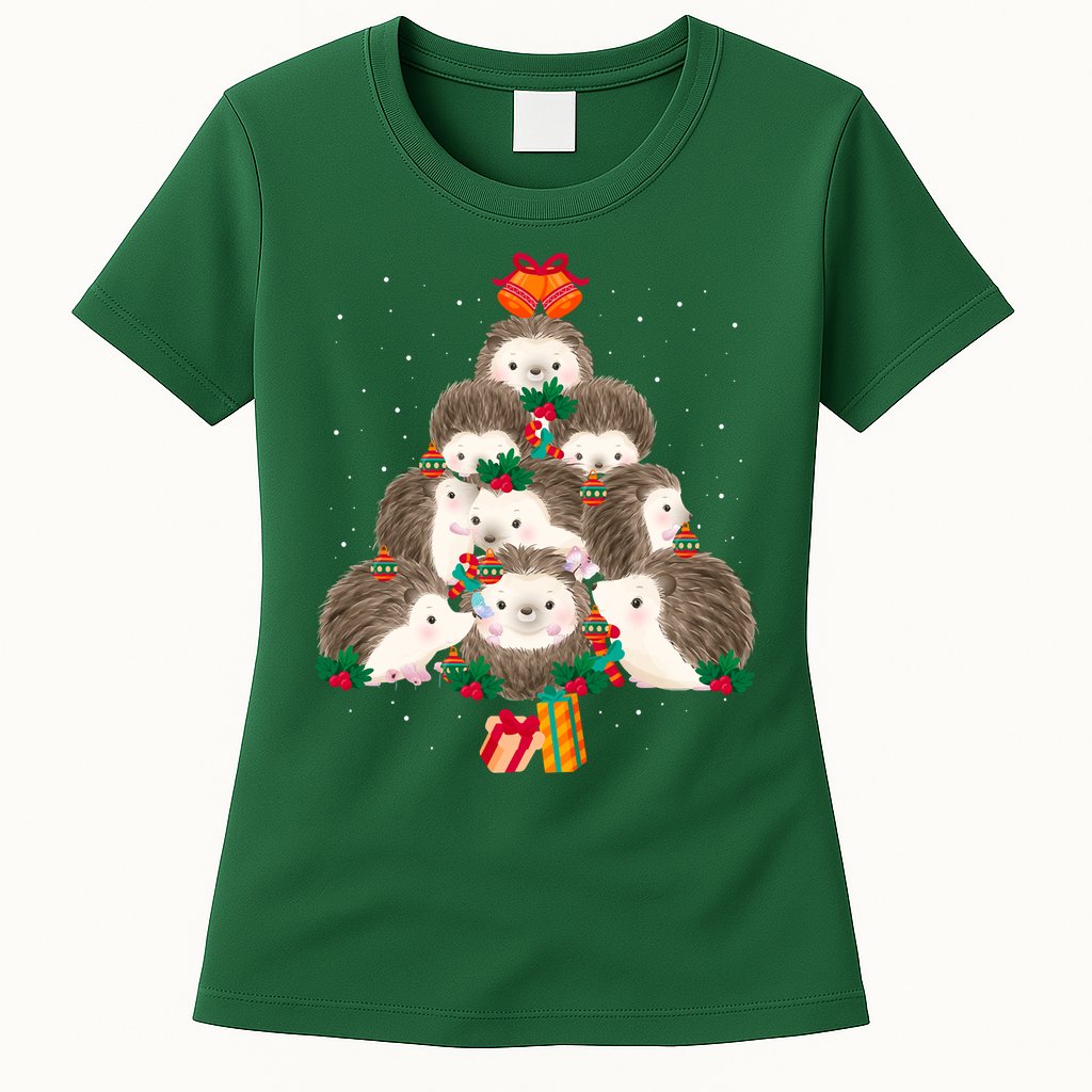 Cute Hedgehog Christmas Tree Funny Pajamas Xmas For Family Womens T-Shirt