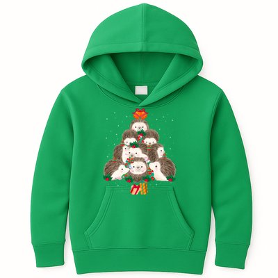 Cute Hedgehog Christmas Tree Funny Pajamas Xmas For Family Kids Hoodie