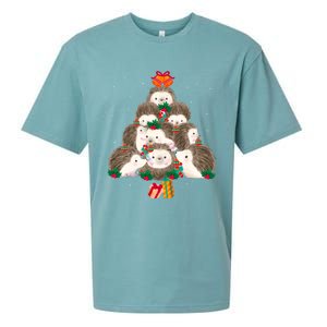 Cute Hedgehog Christmas Tree Funny Pajamas Xmas For Family Sueded Cloud Jersey T-Shirt