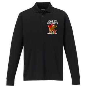 Cappy Holidays Christmas Capybara Funny Capybara Christmas Performance Long Sleeve Polo