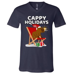 Cappy Holidays Christmas Capybara Funny Capybara Christmas V-Neck T-Shirt