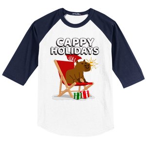 Cappy Holidays Christmas Capybara Funny Capybara Christmas Baseball Sleeve Shirt