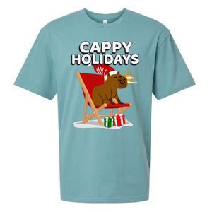 Cappy Holidays Christmas Capybara Funny Capybara Christmas Sueded Cloud Jersey T-Shirt