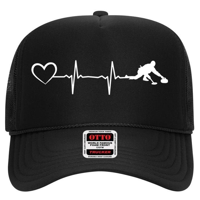 Curling Heartbeat Curling Ekg Heartline Curler Ice Curling Gift High Crown Mesh Back Trucker Hat