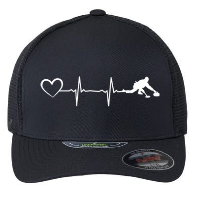 Curling Heartbeat Curling Ekg Heartline Curler Ice Curling Gift Flexfit Unipanel Trucker Cap