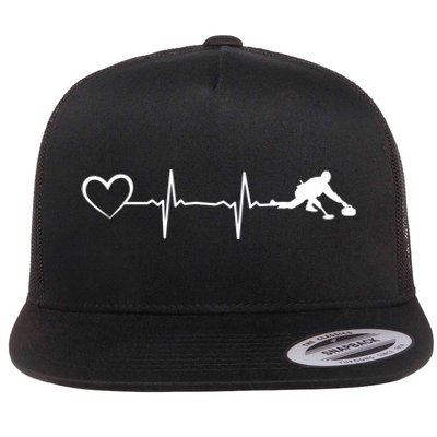 Curling Heartbeat Curling Ekg Heartline Curler Ice Curling Gift Flat Bill Trucker Hat