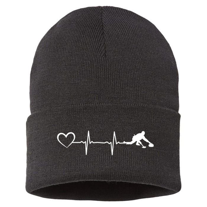 Curling Heartbeat Curling Ekg Heartline Curler Ice Curling Gift Sustainable Knit Beanie