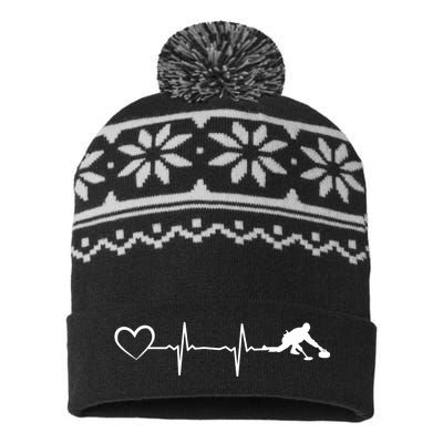 Curling Heartbeat Curling Ekg Heartline Curler Ice Curling Gift USA-Made Snowflake Beanie