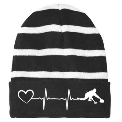 Curling Heartbeat Curling Ekg Heartline Curler Ice Curling Gift Striped Beanie with Solid Band