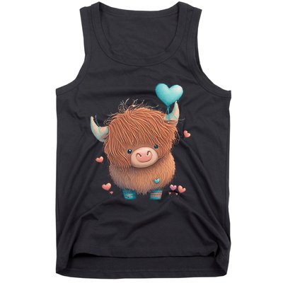 Cute Highland Cow Valentine's Day Farm Cow Lover Valentine Tank Top