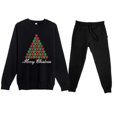 Christmas Holiday Cat Paws Tree Gift Premium Crewneck Sweatsuit Set