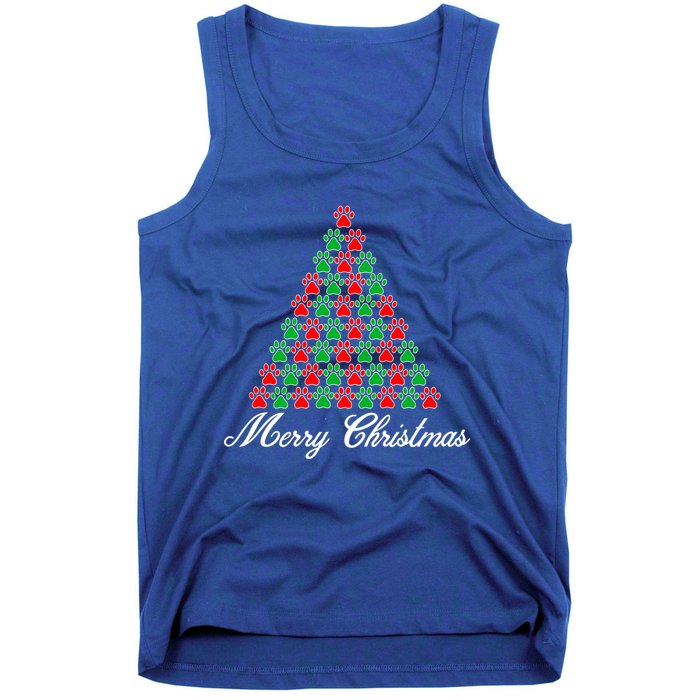 Christmas Holiday Cat Paws Tree Gift Tank Top