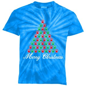 Christmas Holiday Cat Paws Tree Gift Kids Tie-Dye T-Shirt