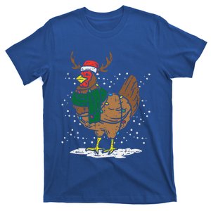 Christmas Hen Chicken Santa Hat Farmer Xmas Farm Funny Funny T-Shirt