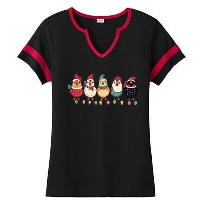 Christmas Holiday Cute Xmas Chicken Matching Team Holiday Ladies Halftime Notch Neck Tee