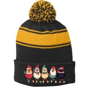 Christmas Holiday Cute Xmas Chicken Matching Team Holiday Stripe Pom Pom Beanie