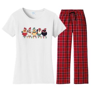 Christmas Holiday Cute Xmas Chicken Matching Team Holiday Women's Flannel Pajama Set