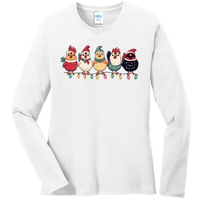 Christmas Holiday Cute Xmas Chicken Matching Team Holiday Ladies Long Sleeve Shirt