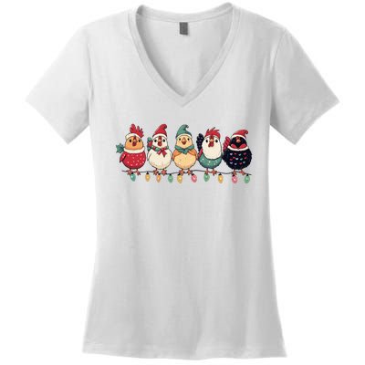 Christmas Holiday Cute Xmas Chicken Matching Team Holiday Women's V-Neck T-Shirt