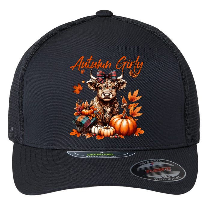 Cute Highland Cow Fall Autumn Girly Thanksgiving Flexfit Unipanel Trucker Cap