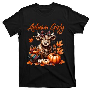 Cute Highland Cow Fall Autumn Girly Thanksgiving T-Shirt