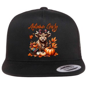 Cute Highland Cow Fall Autumn Girly Thanksgiving Flat Bill Trucker Hat