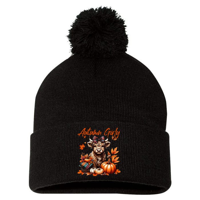 Cute Highland Cow Fall Autumn Girly Thanksgiving Pom Pom 12in Knit Beanie