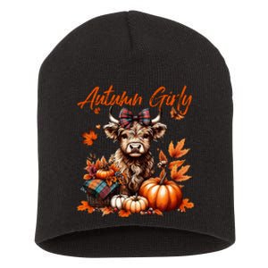 Cute Highland Cow Fall Autumn Girly Thanksgiving Short Acrylic Beanie