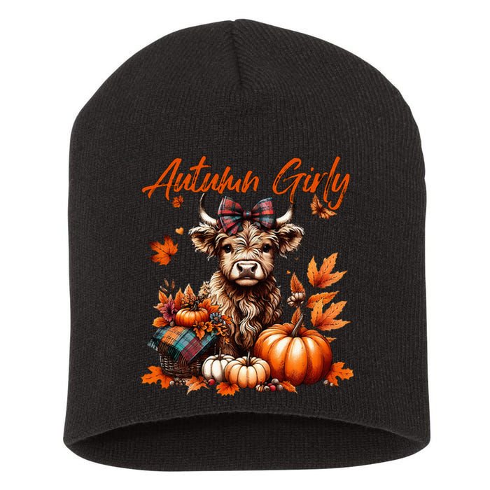 Cute Highland Cow Fall Autumn Girly Thanksgiving Short Acrylic Beanie